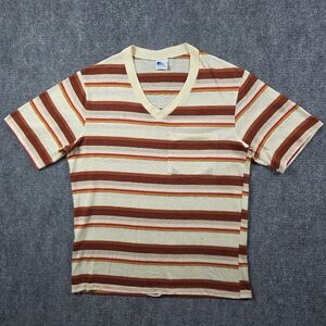 PINBALL V-NECK TEE STRIPED POCKET CREAM ORANGE VINTAGE JERSEY KNIT